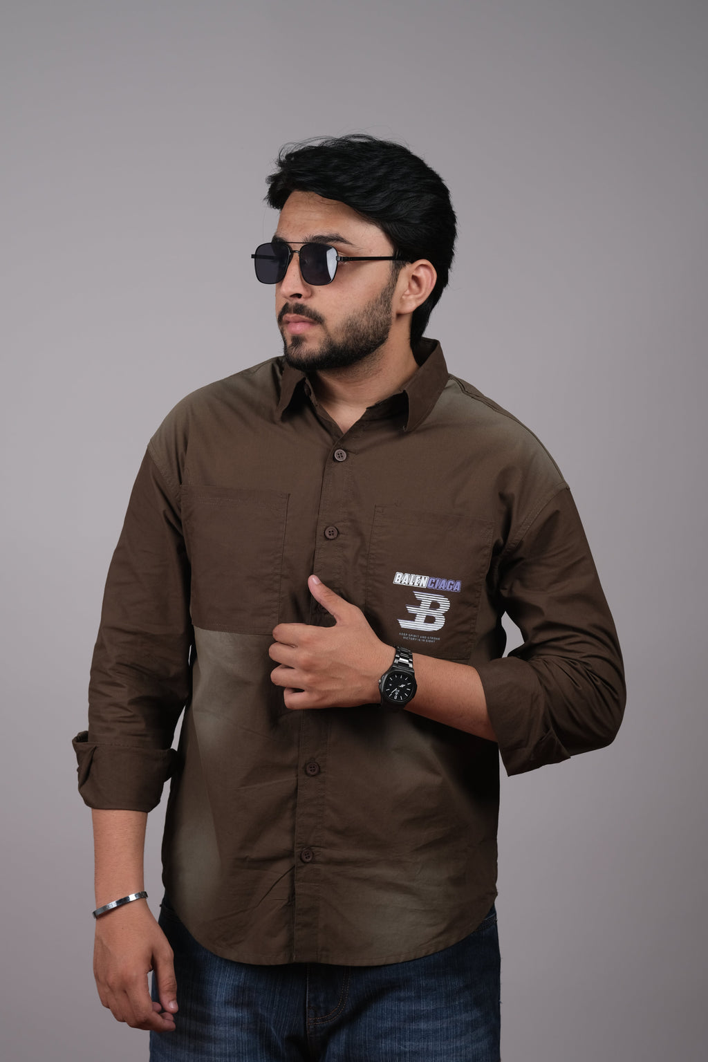 Brown Streetwear Cotton Shirt for Men
