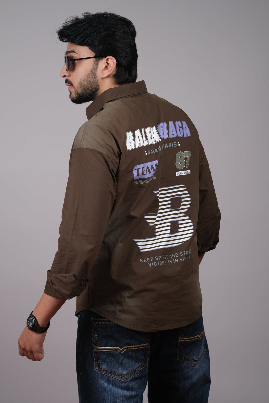 Brown Streetwear Cotton Shirt for Men