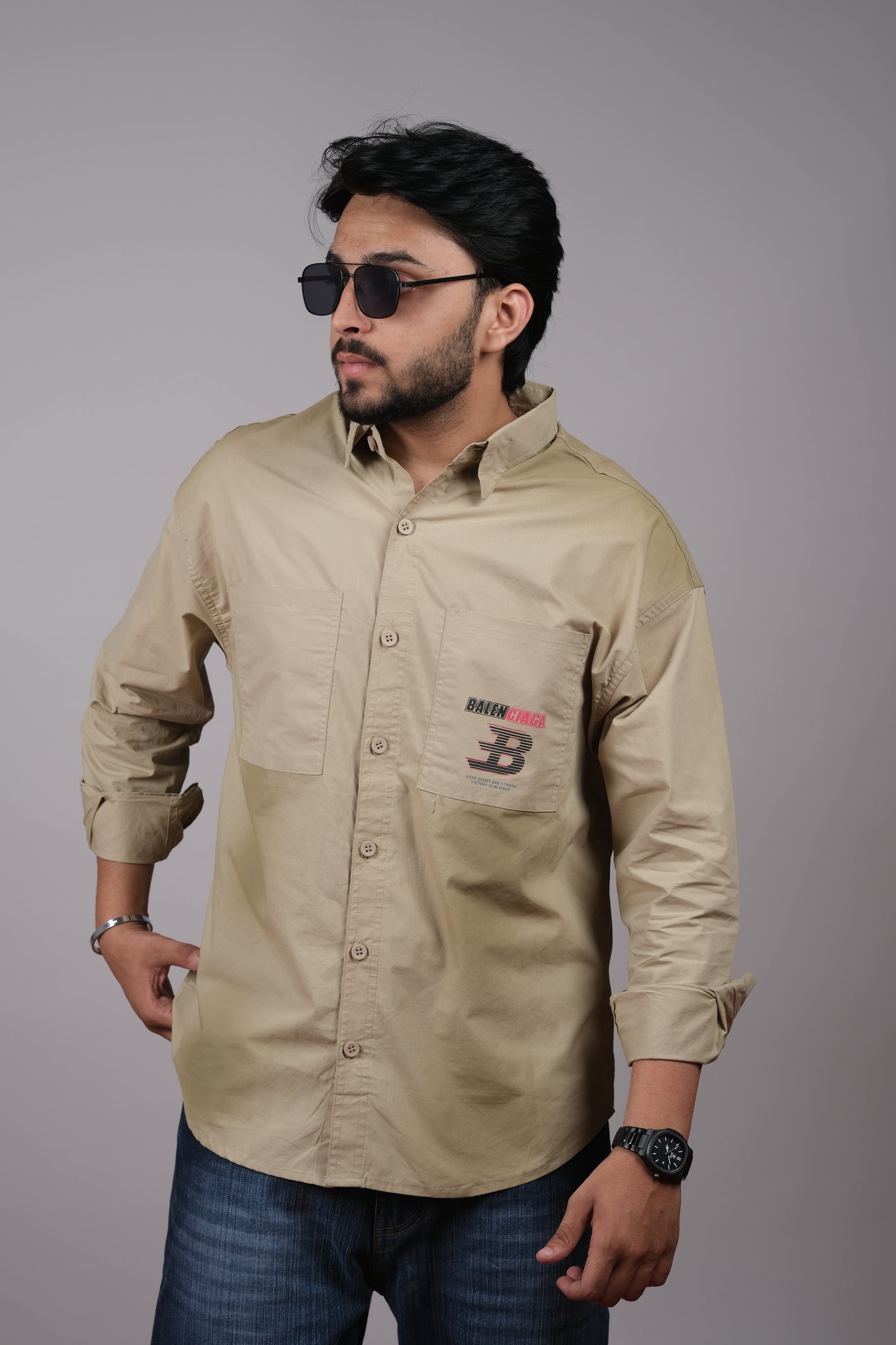 Beige Urban Casual Shirt for Men