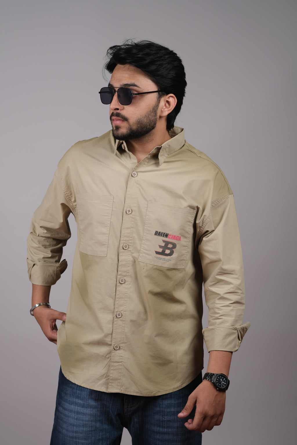 Beige Urban Casual Shirt for Men