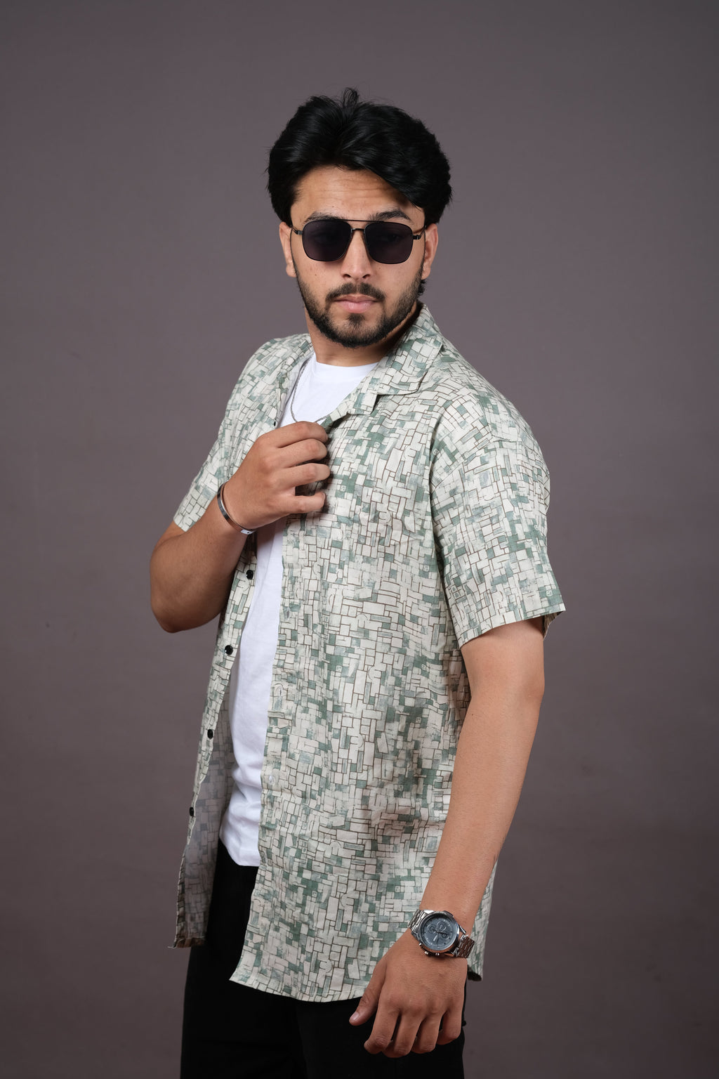 Men’s Navy Tie-Dye Striped Shirt