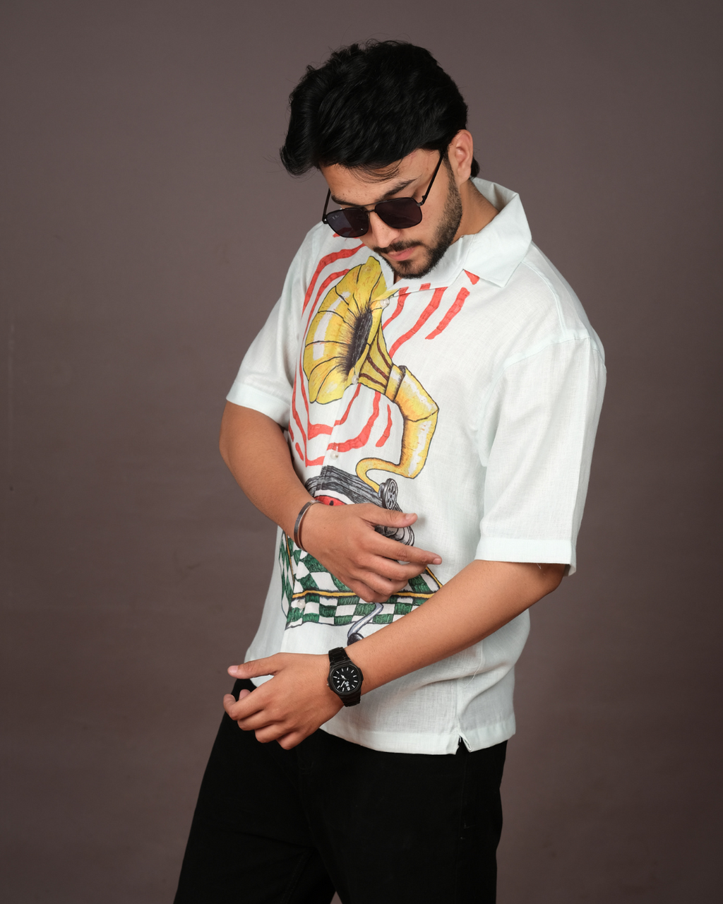 Men's Vintage White Linen Blend Shirt