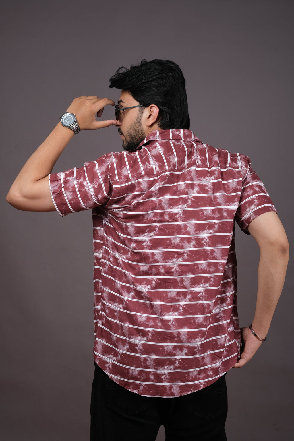 Men’s Black Tie-Dye Striped Shirt