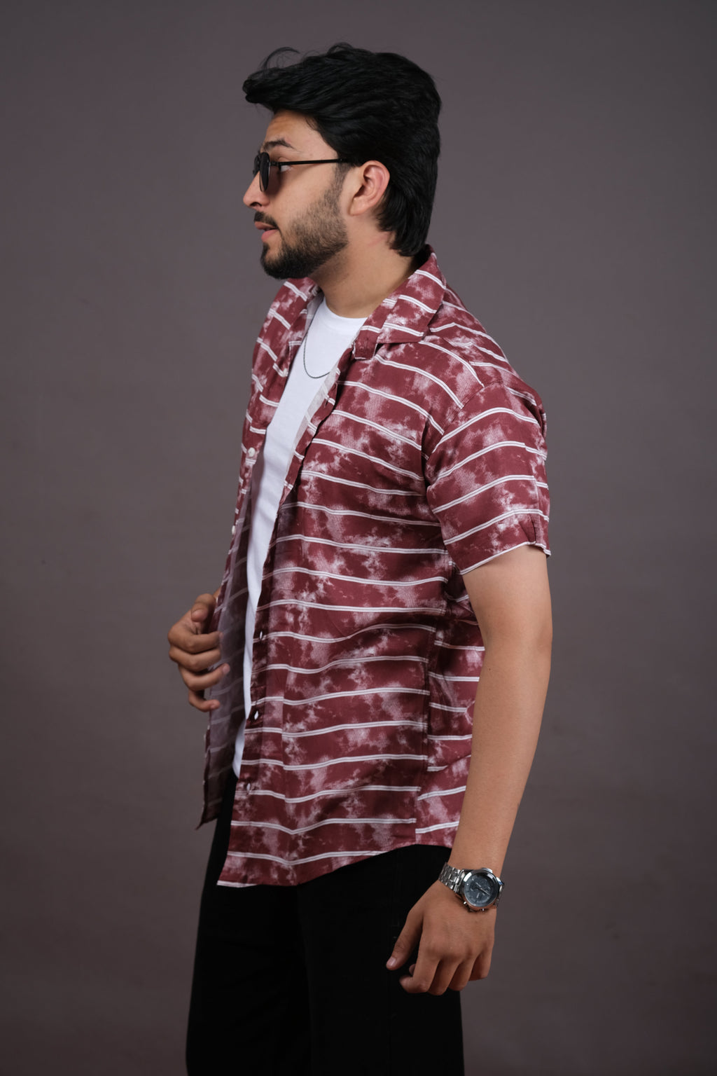 Men’s Black Tie-Dye Striped Shirt