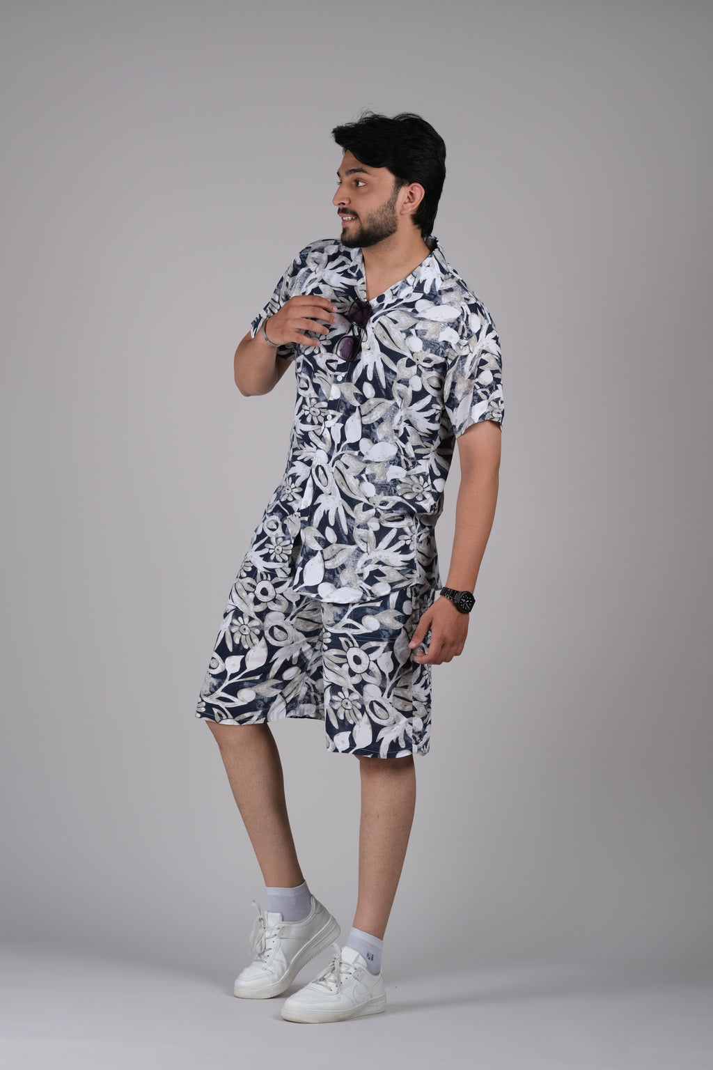 Men's Floral Print Shirt & Shorts Set