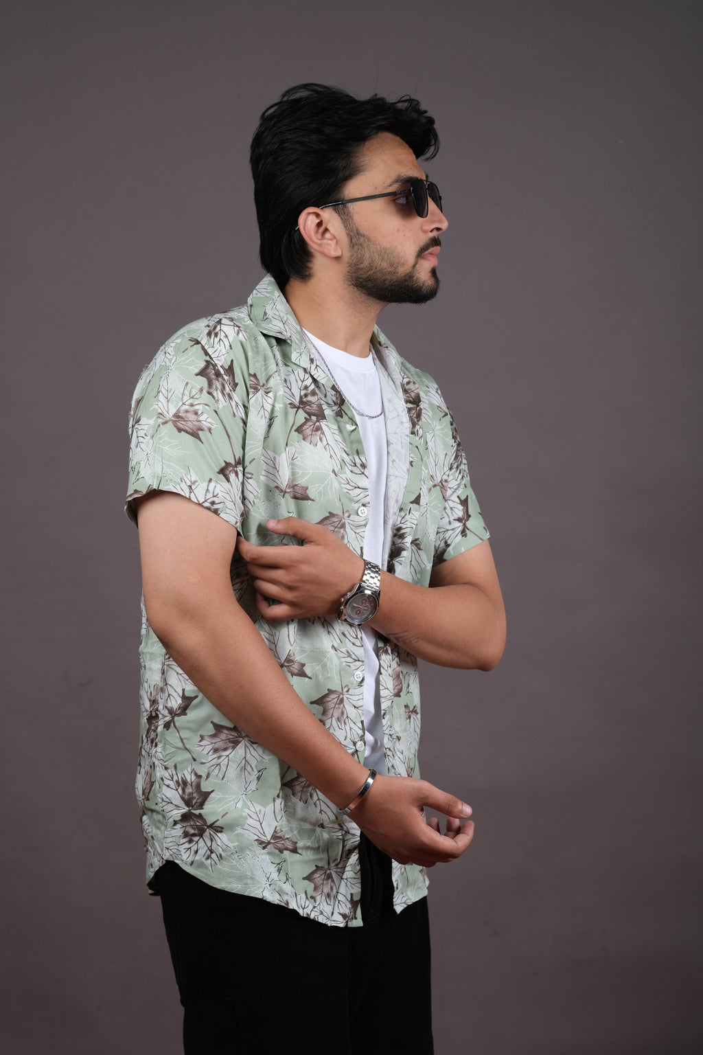 Light Grey & Blue Floral Casual Shirt